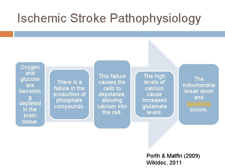 Ischemic Stroke Pathophysiology Oxygen and glucose are becomin g depleted in the brain tissue.