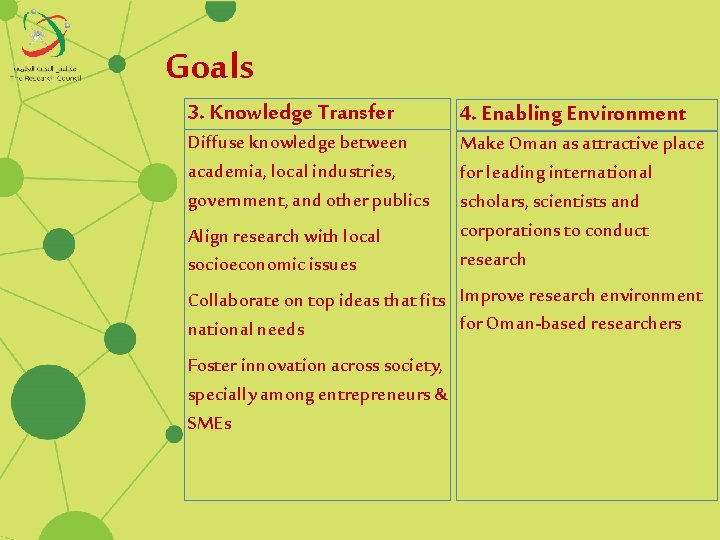 Goals 3. Knowledge Transfer Diffuse knowledge between academia, local industries, government, and other publics