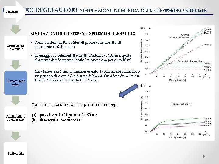 ILSommario LAVORO DEGLI AUTORI: SIMULAZIONE NUMERICA DELLA FRANA (PENDIO ARTIFICIALE) SIMULAZIONI DI 2 DIFFERENTI