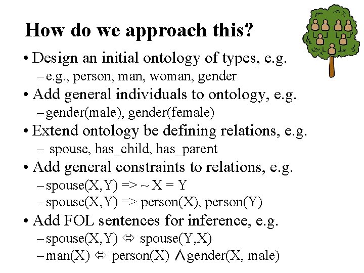 How do we approach this? • Design an initial ontology of types, e. g.