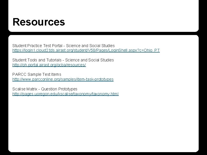 Resources Student Practice Test Portal - Science and Social Studies https: //login 1. cloud