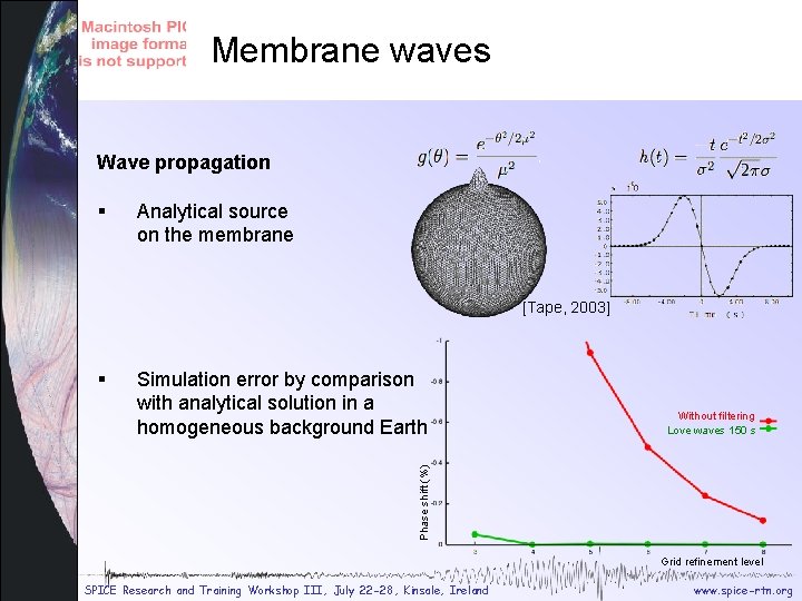 Membrane waves Wave propagation § Analytical source on the membrane [Tape, 2003] Simulation error
