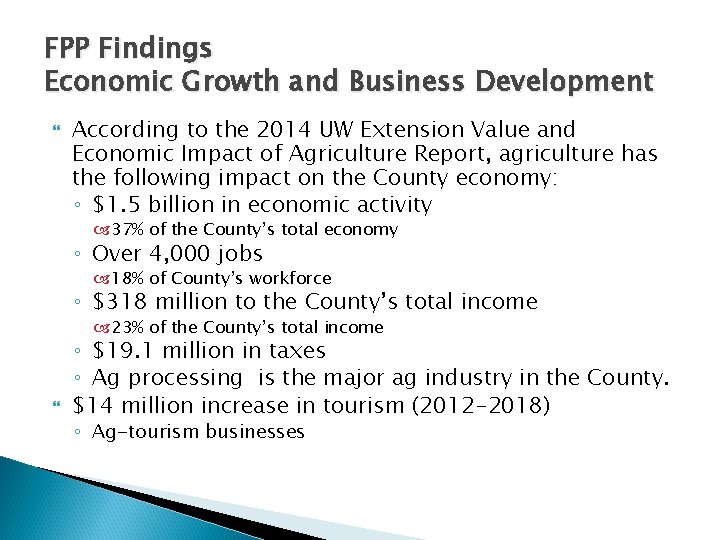 FPP Findings Economic Growth and Business Development According to the 2014 UW Extension Value