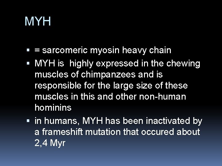 MYH = sarcomeric myosin heavy chain MYH is highly expressed in the chewing muscles