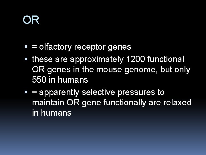 OR = olfactory receptor genes these are approximately 1200 functional OR genes in the