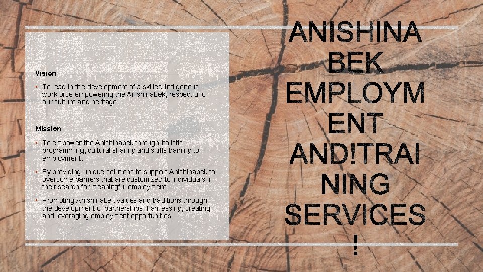 Vision § To lead in the development of a skilled Indigenous workforce empowering the