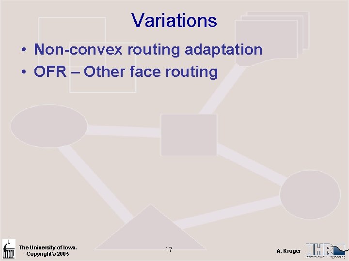 Variations • Non-convex routing adaptation • OFR – Other face routing The University of