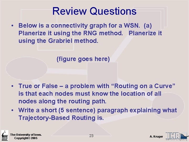 Review Questions • Below is a connectivity graph for a WSN. (a) Planerize it