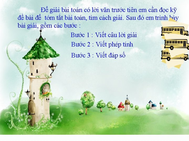 Để giải bài toán có lời văn trước tiên em cần đọc kỹ đề