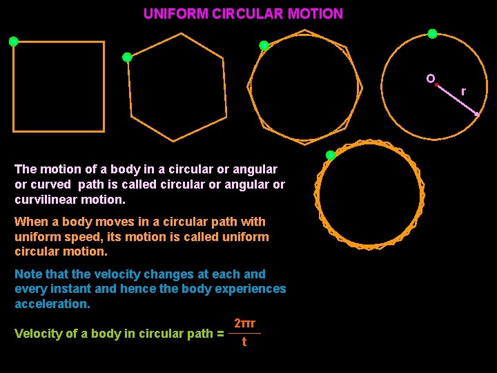 UNIFORM CIRCULAR MOTION O The motion of a body in a circular or angular