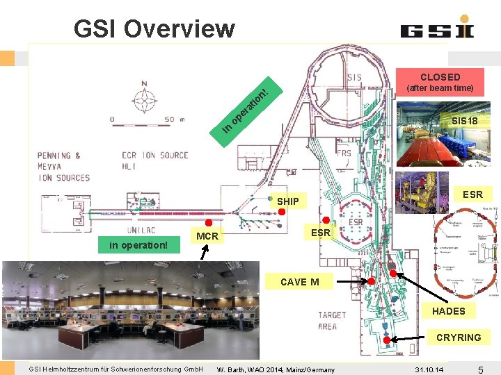 GSI Overview CLOSED (after beam time) ! on ti a er in op SIS