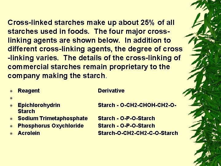 Cross-linked starches make up about 25% of all starches used in foods. The four