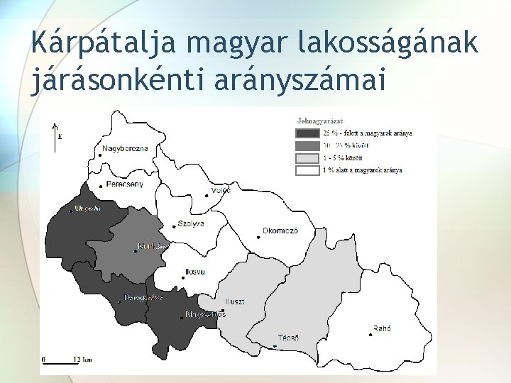 Kárpátalja magyar lakosságának járásonkénti arányszámai 