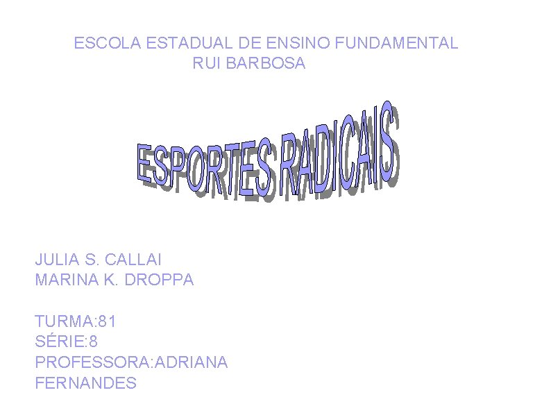 ESCOLA ESTADUAL DE ENSINO FUNDAMENTAL RUI BARBOSA JULIA S. CALLAI MARINA K. DROPPA TURMA: