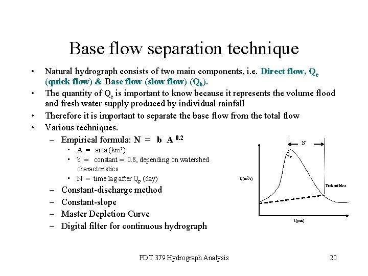 Base flow separation technique • • Natural hydrograph consists of two main components, i.