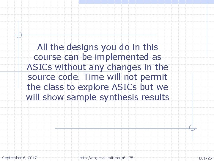 All the designs you do in this course can be implemented as ASICs without