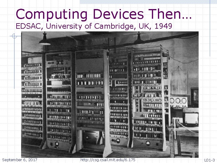 Computing Devices Then… EDSAC, University of Cambridge, UK, 1949 September 6, 2017 http: //csg.