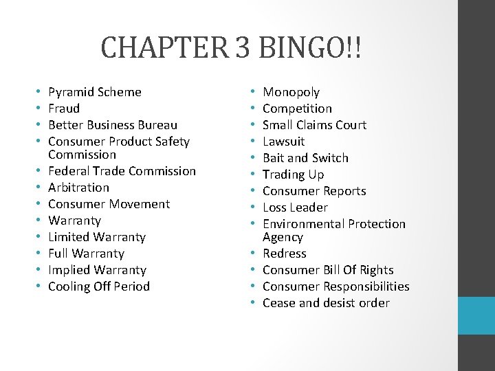 CHAPTER 3 BINGO!! • • • Pyramid Scheme Fraud Better Business Bureau Consumer Product