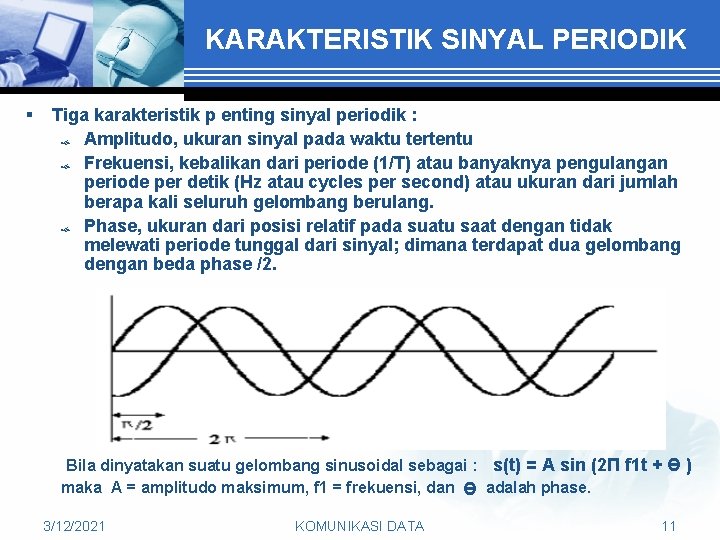 KARAKTERISTIK SINYAL PERIODIK § Tiga karakteristik p enting sinyal periodik : Amplitudo, ukuran sinyal