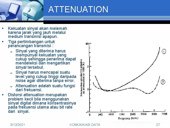 ATTENUATION § § § Kekuatan sinyal akan melemah karena jarak yang jauh melalui medium