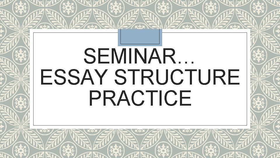 SEMINAR… ESSAY STRUCTURE PRACTICE 