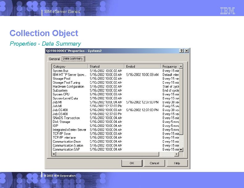 IBM e. Server i. Series Collection Object Properties - Data Summary © 2003 IBM IBM e. Server i. Series Collection Object Properties - Data Summary © 2003 IBM