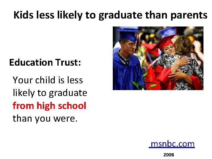 Kids less likely to graduate than parents Education Trust: Your child is less likely