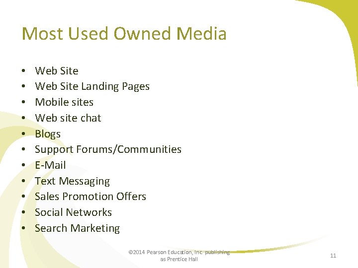 Most Used Owned Media • • • Web Site Landing Pages Mobile sites Web