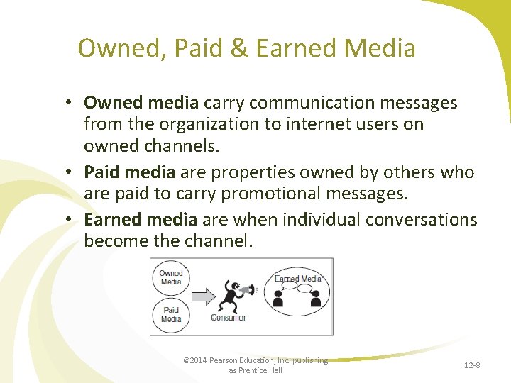 Owned, Paid & Earned Media • Owned media carry communication messages from the organization