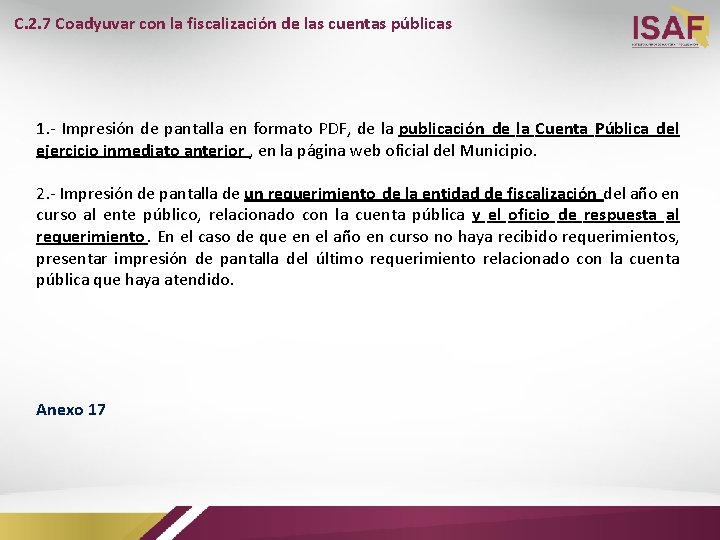 C. 2. 7 Coadyuvar con la fiscalización de las cuentas públicas 1. - Impresión