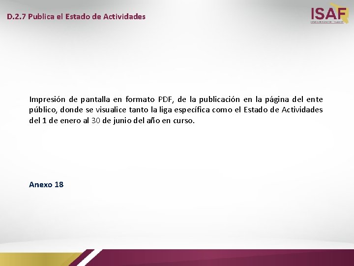 D. 2. 7 Publica el Estado de Actividades Impresión de pantalla en formato PDF,