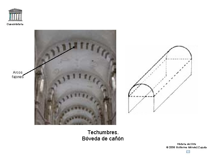 Claseshistoria Arcos fajones Techumbres. Bóveda de cañón Historia del Arte © 2006 Guillermo Méndez