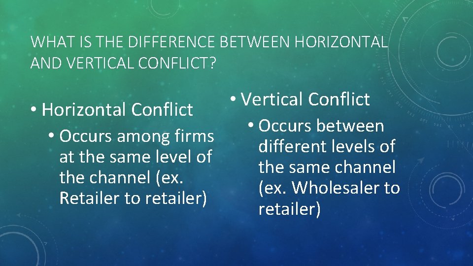 WHAT IS THE DIFFERENCE BETWEEN HORIZONTAL AND VERTICAL CONFLICT? • Horizontal Conflict • Occurs