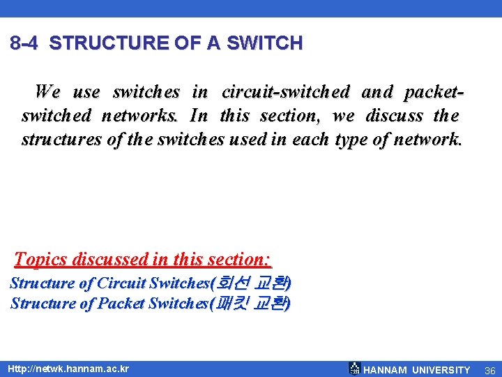 8 -4 STRUCTURE OF A SWITCH We use switches in circuit-switched and packetswitched networks.