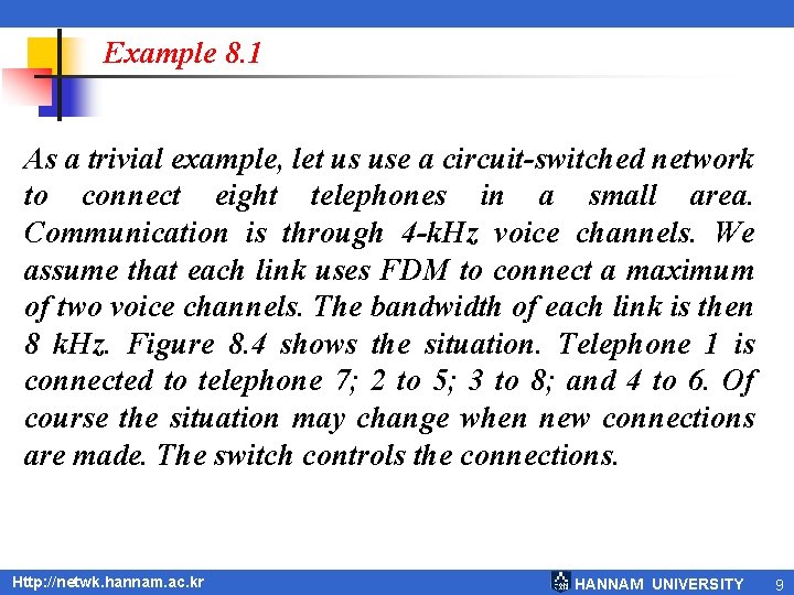 Example 8. 1 As a trivial example, let us use a circuit-switched network to