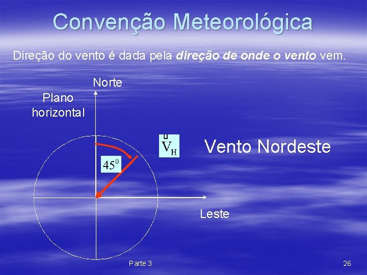 Convenção Meteorológica Direção do vento é dada pela direção de onde o vento vem.