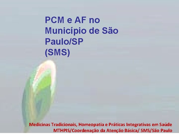 PCM e AF no Município de São Paulo/SP (SMS) Medicinas Tradicionais, Homeopatia e Práticas