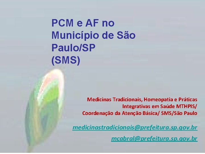 PCM e AF no Município de São Paulo/SP (SMS) Medicinas Tradicionais, Homeopatia e Práticas