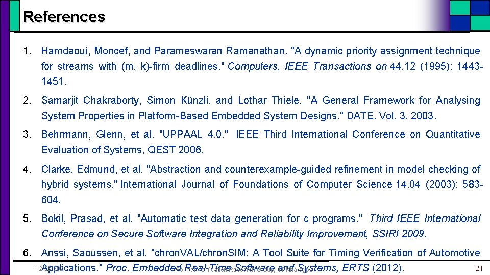 References 1. Hamdaoui, Moncef, and Parameswaran Ramanathan. "A dynamic priority assignment technique for streams