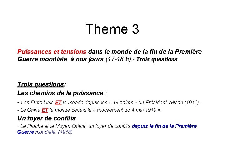 Theme 3 Puissances et tensions dans le monde de la fin de la Première