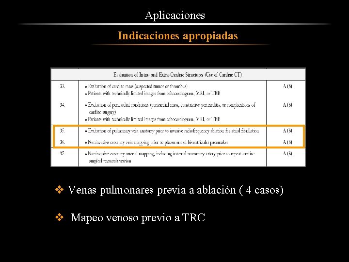 Aplicaciones Indicaciones apropiadas v Venas pulmonares previa a ablación ( 4 casos) v Mapeo