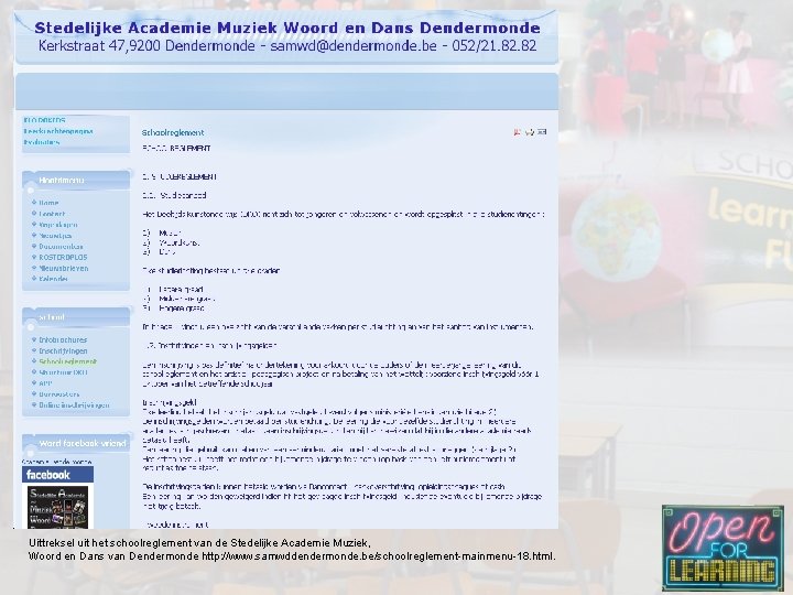 Uittreksel uit het schoolreglement van de Stedelijke Academie Muziek, Woord en Dans van Dendermonde