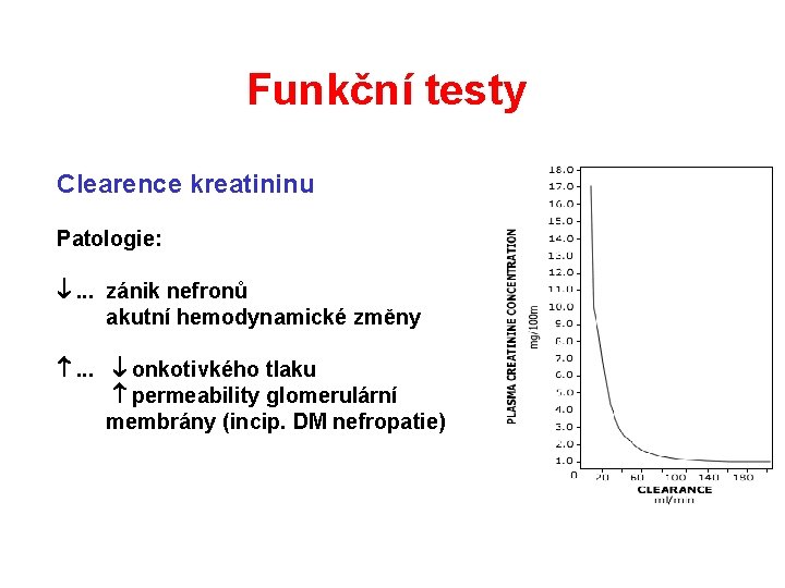 Funkční testy Clearence kreatininu Patologie: . . . zánik nefronů akutní hemodynamické změny . Funkční testy Clearence kreatininu Patologie: . . . zánik nefronů akutní hemodynamické změny .