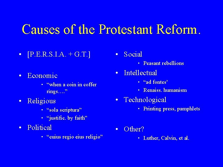 Causes of the Protestant Reform. • [P. E. R. S. I. A. + G.