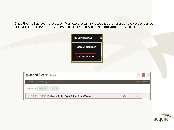 Once the file has been processed, Marketplace will indicate that the result of the