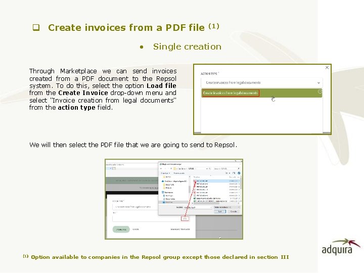 q Create invoices from a PDF file • (1) Single creation Through Marketplace we