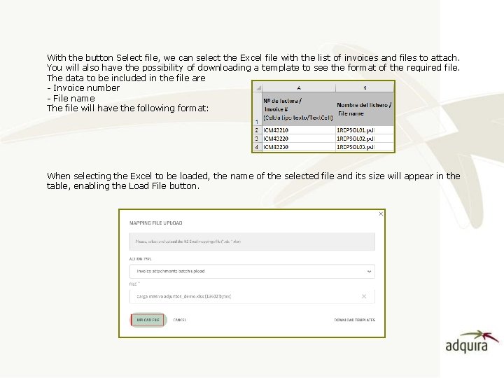 With the button Select file, we can select the Excel file with the list