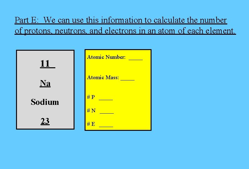 Part E: We can use this information to calculate the number of protons, neutrons, Part E: We can use this information to calculate the number of protons, neutrons,