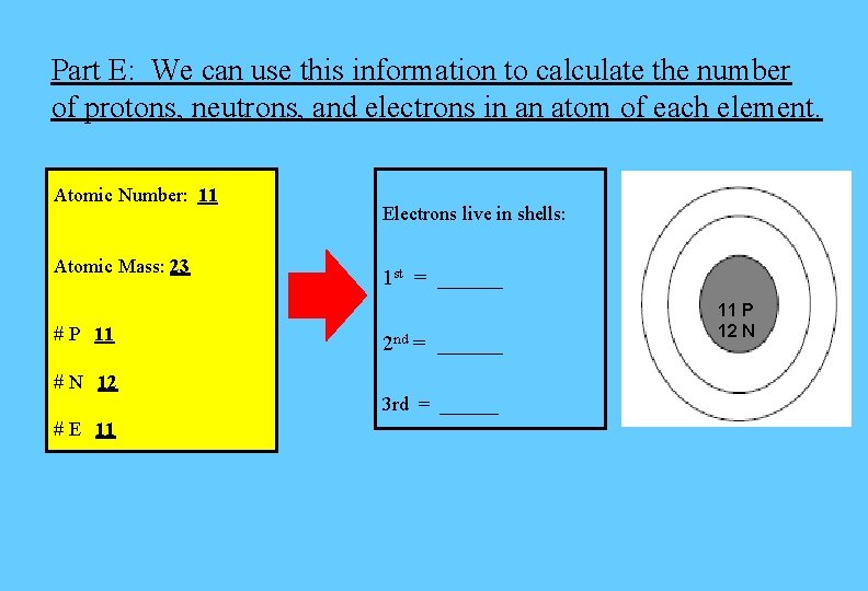 Part E: We can use this information to calculate the number of protons, neutrons, Part E: We can use this information to calculate the number of protons, neutrons,