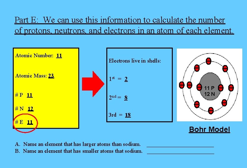 Part E: We can use this information to calculate the number of protons, neutrons, Part E: We can use this information to calculate the number of protons, neutrons,